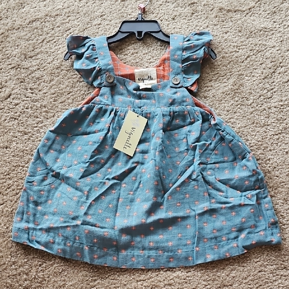 Vignette Blue Orange Opal Dress Size 2 Cotton